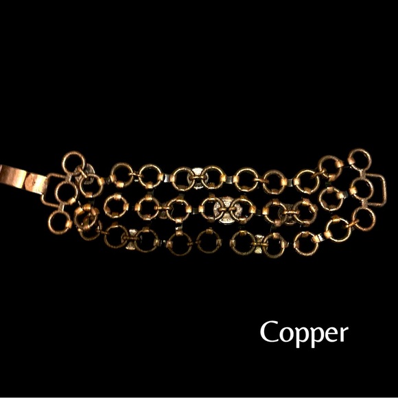 Retired Lia Sophia "Rosebud" Copper Link w/Crystals & Faux Pearls Bracelet - Picture 7 of 9